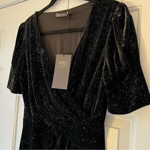 NWT Marks & Spencer Formal Black Velvet Sparkle Dress ✨ Size 8 US
